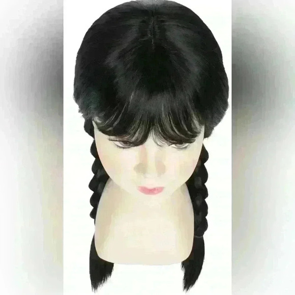 Halloween/ Cosplay Straight Black Braided Wig with Bangs - Picture 5 of 5